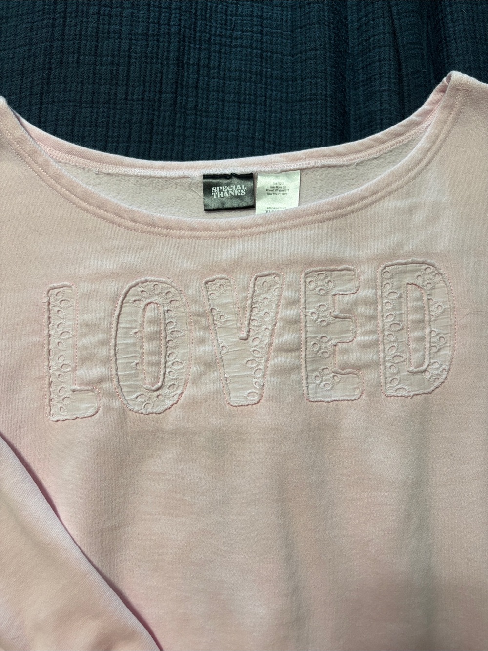 Light Pink 'LOVED' Embroidered Crewneck Sweater